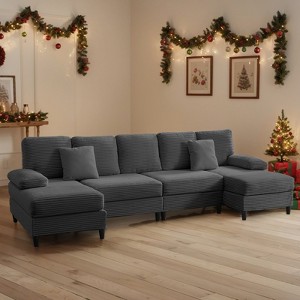 Mjkone 112" U Shaped Sectional Couches, Corduroy Sectional Sofa with Double Chaises and Sleepable Armrests, Large 4 Seater Sofa - 1 of 4