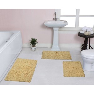Bell Flower Collection Tufted Bath Rugs, Extra Soft and Absorbent, Non-Slip Bath Mats, Machine Washable Bath Mats, and Tub, 3 Piece Set, Yellow - 1 of 4