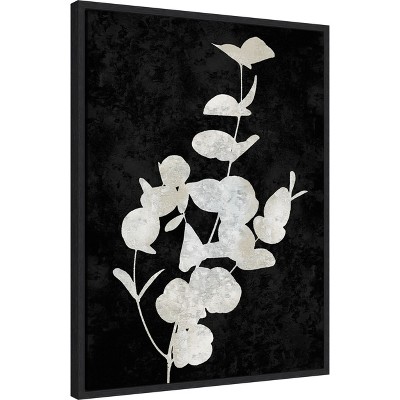 Plant Life White on Black Canvas Print with Black Floater Frame