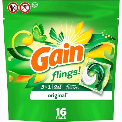 Gain Flings Laundry Detergent Pacs with Odor Defense, 16 Count, Super Fresh Blast Scent, HE 3in1 Detergent Pacs with Febreze and Oxi