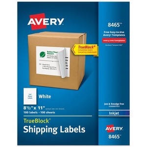 Avery Full-Sheet Labels with TrueBlock Technology Inkjet 8 1/2 x 11 White 100/Box 8465 - 1 of 4