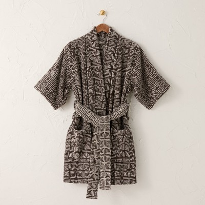 L/XL Ethel Robe Black/White - Opalhouse™ designed with Jungalow™: Cotton Terry Bath Body Wrap, Geometric Pattern