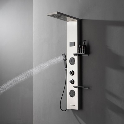 Stainless Steel 2-Jet Rainfall Shower Panel System with Shelf