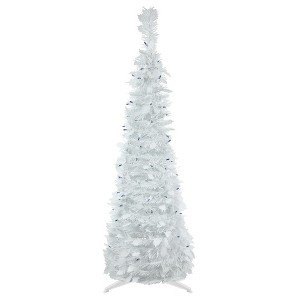 Northlight 4' Pre-Lit White Tinsel Pop-Up Artificial Christmas Tree, Blue Lights - 1 of 4