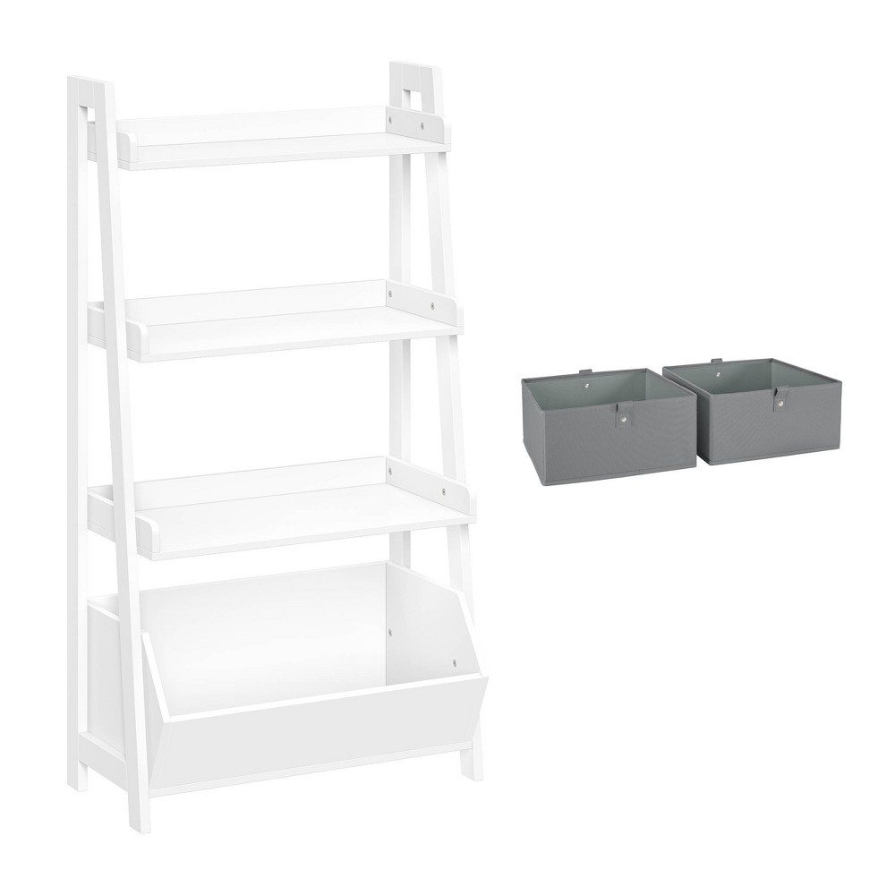 Photos - Wardrobe 24" 4-Tier Amery Ladder Shelf with 2 Storage Organizer Bins Gray - RiverRi