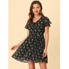 Allegra K Women's Floral Printed Flare Short Sleeve Lace-up V Neck A-Line Chiffon Dress - 2 of 4