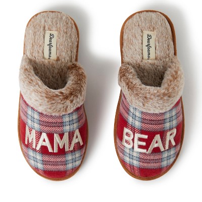 Dearfoams Women s Mama Bear Red Plaid Mom Scuff Slipper Red Plaid Size L Target