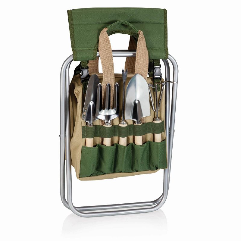 Picnic Time 5pc Garden Tool Set with Tote And Folding Seat - Olive Green, 3 of 10