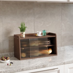 Wooden Breadbox, Double Tabletop Shelf, Countertop Organizer, Food Storage Cabinet With Sliding Doors - 1 of 4