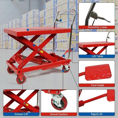 Lift Table Cart, Hydraulic Lift Table Equipped with 4 Wheels and a Foot Pump