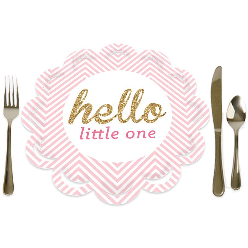 Big Dot of Happiness Hello Little One - Pink and Gold - Girl Baby Shower Round Table Decorations - Paper Chargers - Place Setting For 12, 1 of 9