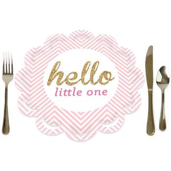 Big Dot of Happiness Hello Little One - Pink and Gold - Girl Baby Shower Round Table Decorations - Paper Chargers - Place Setting For 12