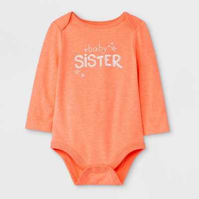 Baby Girls' Baby Sister Long Sleeve Bodysuit - Cat & Jack™ Coral Pink 3-6M