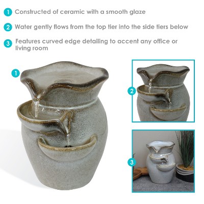 Cream Ceramic 8" Cascading Tiers Tabletop Water Fountain
