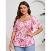 Womens Plus Size Sweetheart Neckline Printed Casual Summer Top Blouses - 3 of 4