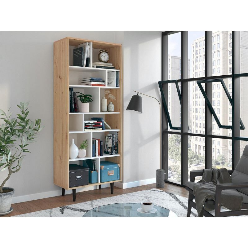 Ren Home Rakel Asymmetrical Bookcase, Oak and White, 3 of 5