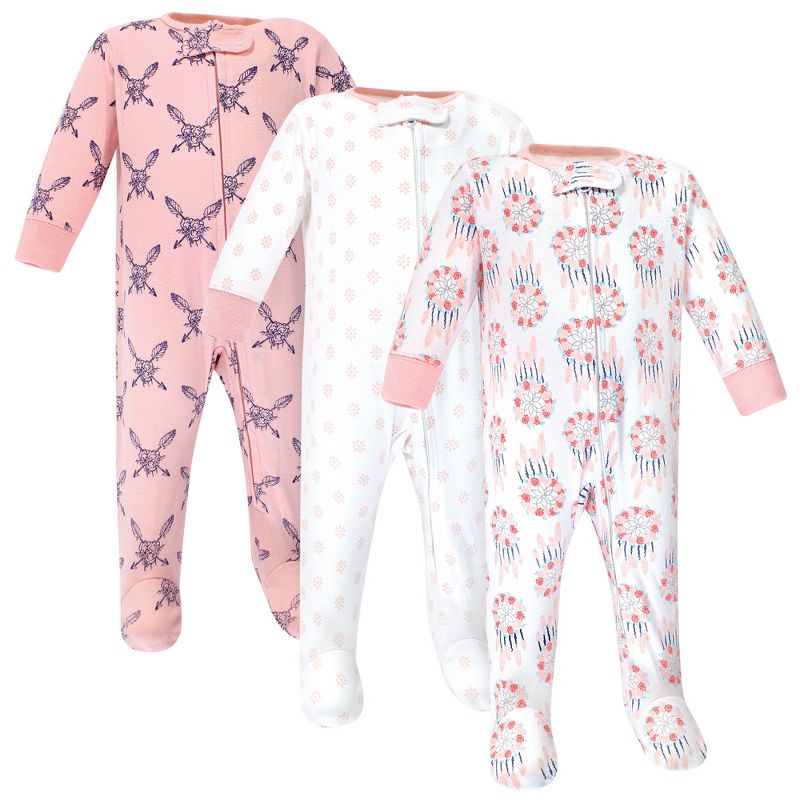 Yoga Sprout Baby Girl Cottton Zipper Sleep and Play 3pk, Dream Catcher, 1 of 2