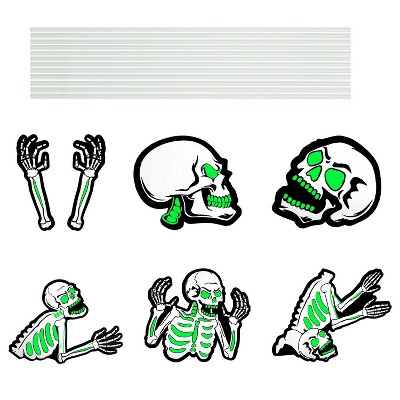 iMountek "6Pcs Glow-in-the-Dark Skeleton Yard Signs with 12 Stakes for Haunted House, Garden, and Scary Theme Party" White