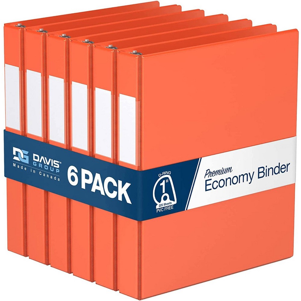 Photos - File Folder / Lever Arch File Davis Group 6pk 1" Premium Economy Angled D-Ring Binder Orange: Hard Cover, 225 Sheet Capacity, 2 Pockets, Polypropylene
