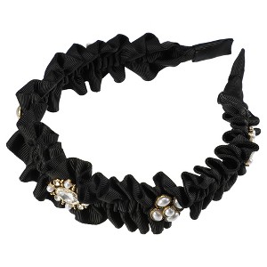 Unique Bargains Women's Rhinestone Pleated Headband Faux Pearl Headband 1 Pc - 1 of 4