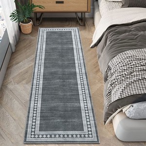 Washable Area Rugs Modern Geometric Floor Cover, Non-Slip Contemporary Bordered Accent Carpet, Stain-Resistant Low Pile Indoor Carpet - 1 of 4