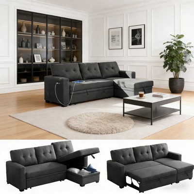 82" L Shaped Sectional Sleeper Sofa, Convertible Sofa Bed with Pull Out Couch| Storage Chaise| USB Charging for Living Room - Thumbnail 2