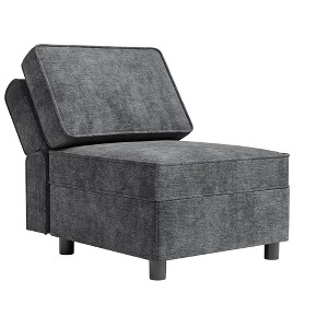 Sectional Sofa Storage Ottoman - Modular Middle Module w/ 11-Angle Adjustable Backrest, 300lb Capacity, Grey Chenille - 1 of 4