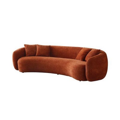 SYFERLORY 102'' 5-Seater Boucle Sofa Modern Sectional Half Moon Leisure Couch Curved Sofa Teddy Fleece Orange