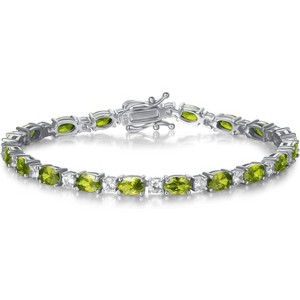 Sterling Silver Tennis Bracelet with Birthstone Charms, 7 Inch Fine Jewelry Christmas Gift for Women - 1 of 4