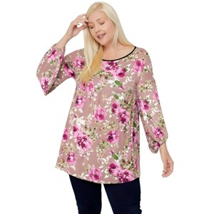Slickblue Floral Print Plus Size Tunic, Bubble Sleeve Blouse, Stylish for Everyday Wear, Size & Color Options - 1 of 4