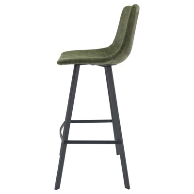 Elland Olive Green Leather Bar Stool with Iron Legs