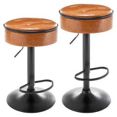 Storage Bar Stool Set Of 2, Round Counter Height Swivel Barstool, Modern Adjustable Backless Barstool