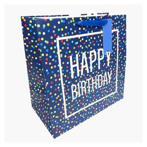 Bows And Sparkles Large Square 'Happy Birthday' Confetti Gift Bag with Tag Blue - 1 of 3