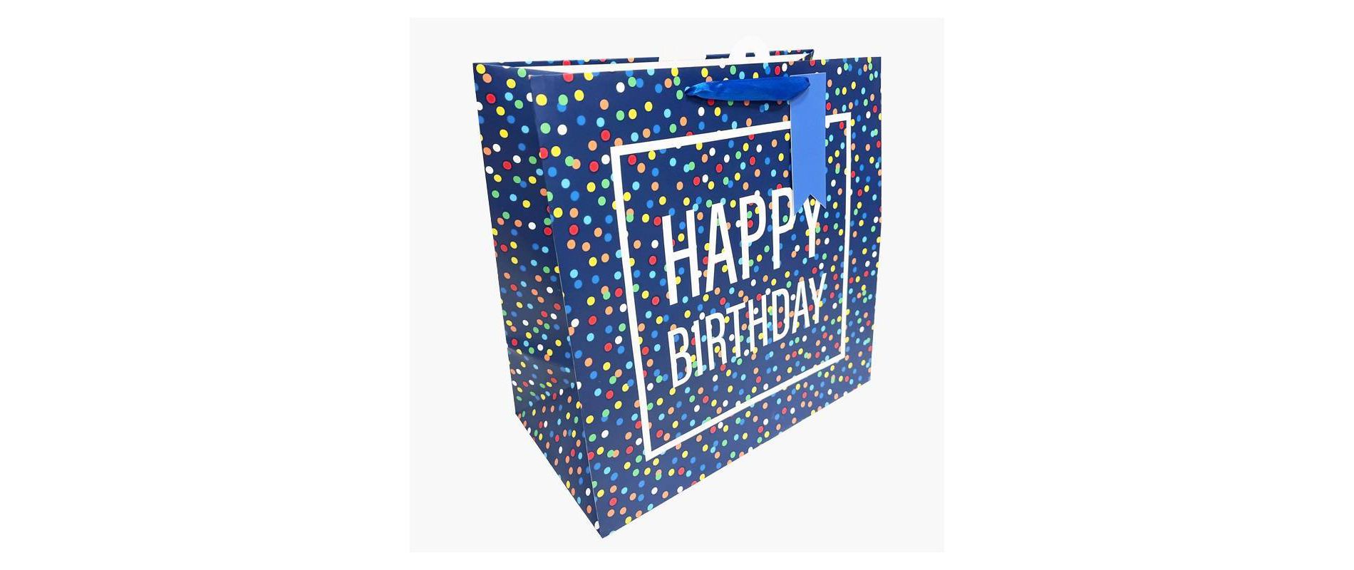 Bows And Sparkles Large Square 'Happy Birthday' Confetti Gift Bag with Tag Blue
