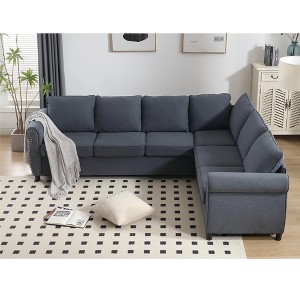 VYNXARIA Sleeper Sofa, 2 in 1 Pull Out Couch Bed,6 seater sofa bed,L Shaped Sleeper Sectional Sofa Couch,Riveted sofa,Gray - 1 of 4