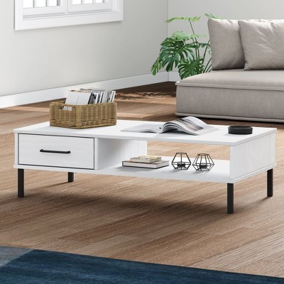 vidaXL Coffee Table White Solid pine wood 39.4 x 21.7 x 11.4 in