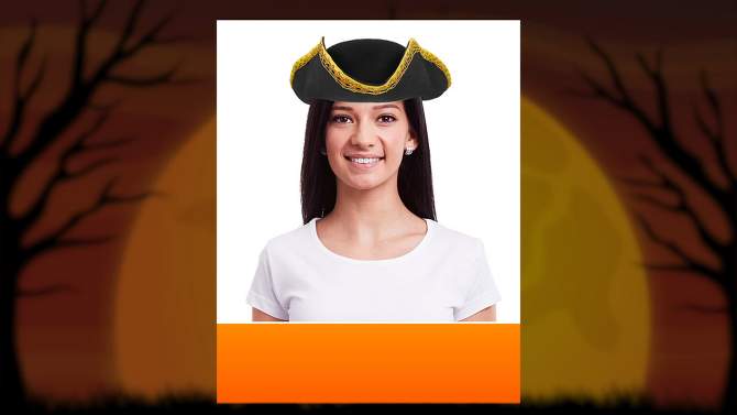 Skeleteen adults Colonial Tricorn Hat Costume Accessory - Black and Gold, 2 of 7, play video