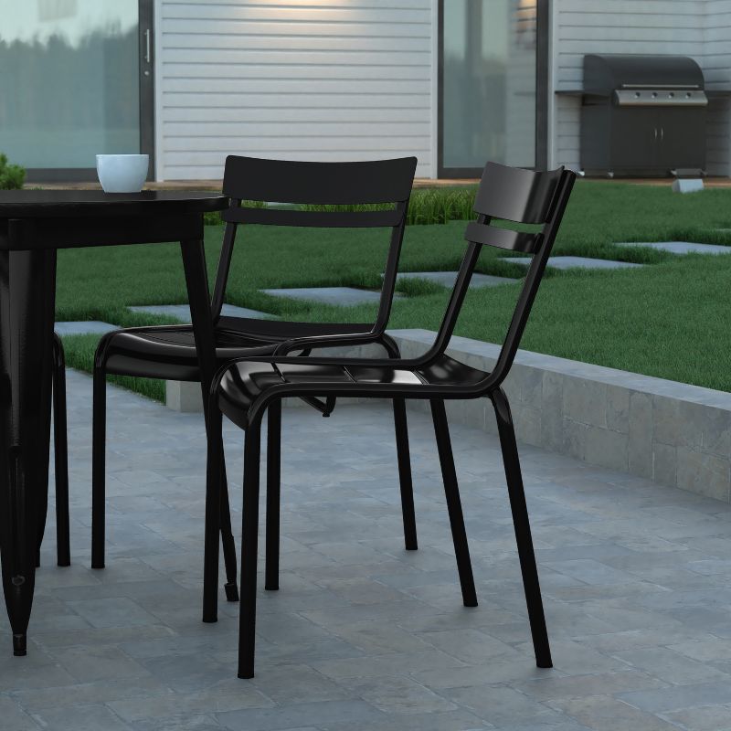 Emma and Oliver Armless Powder Coated Steel Stacking Dining Chair with 2 Slat Back for Indoor-Outdoor Use, 5 of 12