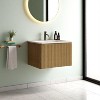 24" Floating Bathroom Vanity with Striped Natural Oak Texture, Wall-Mounted Cabinet, Integrated White Ceramic Sink - 4 of 4