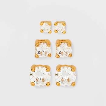 14K Gold Plated Cubic Zirconia Trio Stud Earring Set - A New Day™ Gold