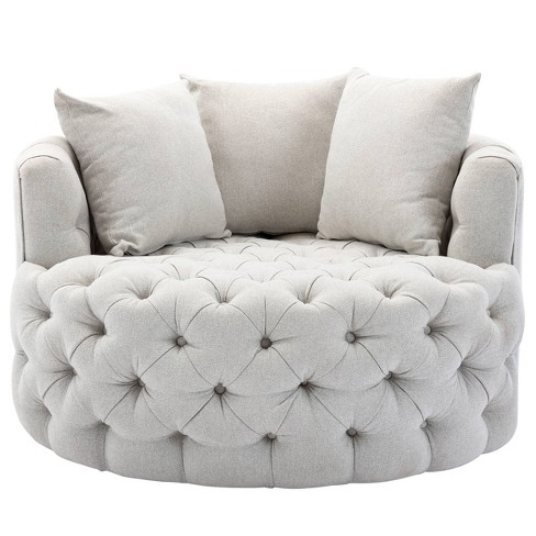 Tufted swivel barrel online chair