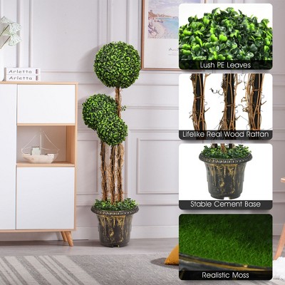 4ft Green Plastic Triple Ball Topiary in Black Pot