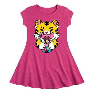 Girls' - Instant Message - Tiger Ramen Fit & Flair Cap Sleeve Graphic Dress - 1 of 3