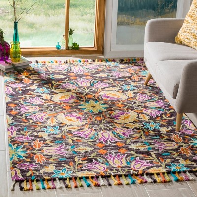 Handmade Tufted Wool Round Area Rug in Black and Purple - 8' x 10'
