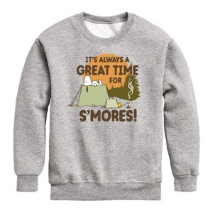 Boys' - Peanuts - Smores Snoopy Woodstock Graphic Long Sleeve Fleece Sweatshirt - 1 of 4