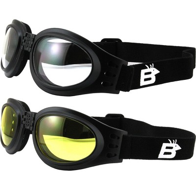 Birdz Flyer Safety Goggles - 2 Pairs (Clear & Yellow Lenses), Rx Adaptable, ANSI Z87.1+, For Skydiving, Motorcycle