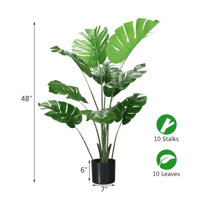 Costway 4FT Artificial Monstera Deliciosa Plant Palm Tree w/ Cement-Filled Pot Indoor Outdoor, 3 of 9