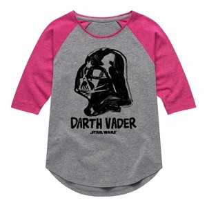 Girls' - Star Wars - Sketch Darth Vader Shirt Tail Raglan Graphic T-shirt - 1 of 4