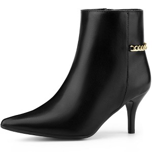 BLISSFUL STEP Gold Chain Pointed Toe Stiletto Heels Ankle Boots for Women - 1 of 4