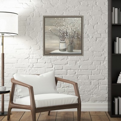 Gray and White Botanic-Inspired Framed Canvas Wall Art
